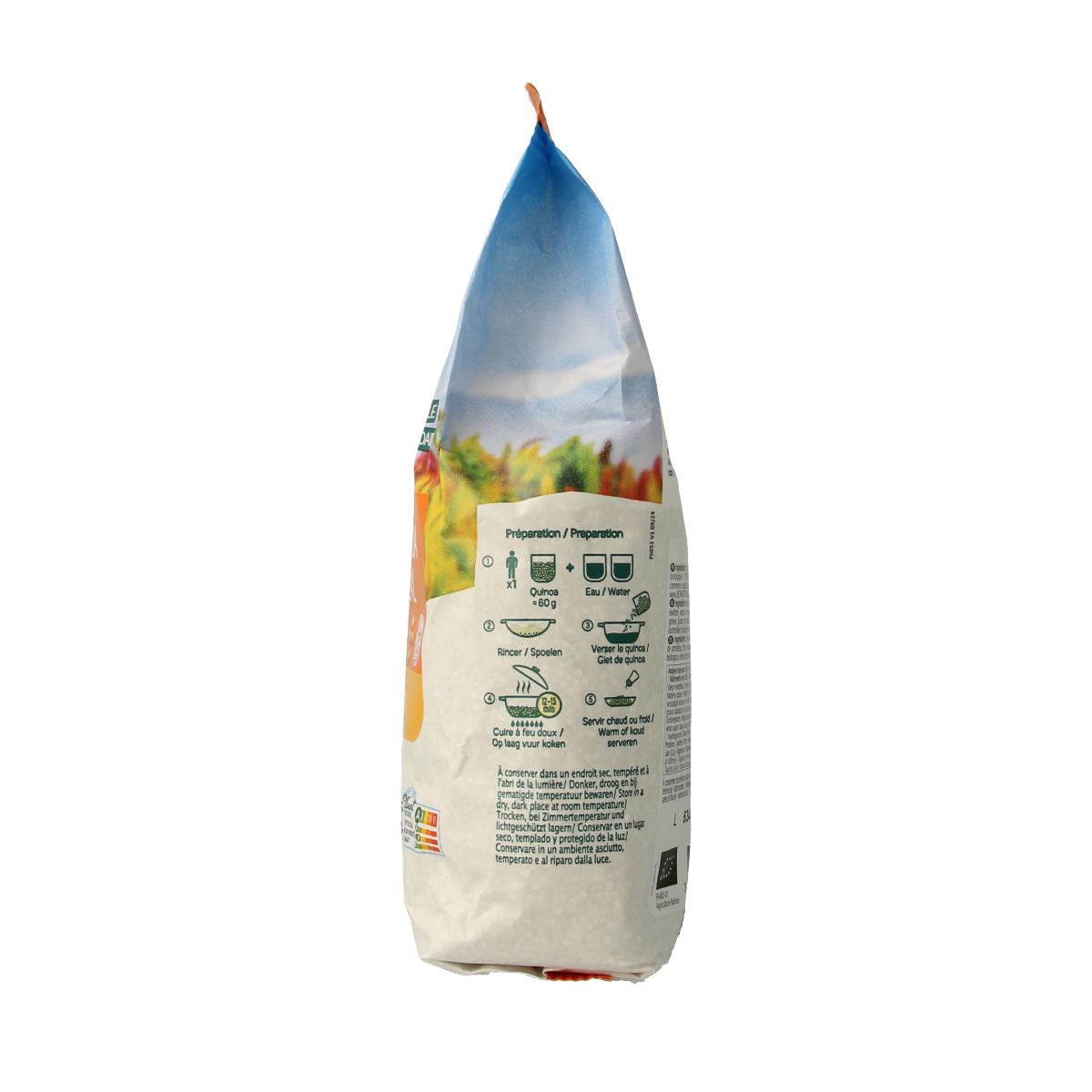 Primeal Quinoa Real Wit bio pasta and rice mix in a 500g package, featuring a close-up of the product packaging and ingredients.