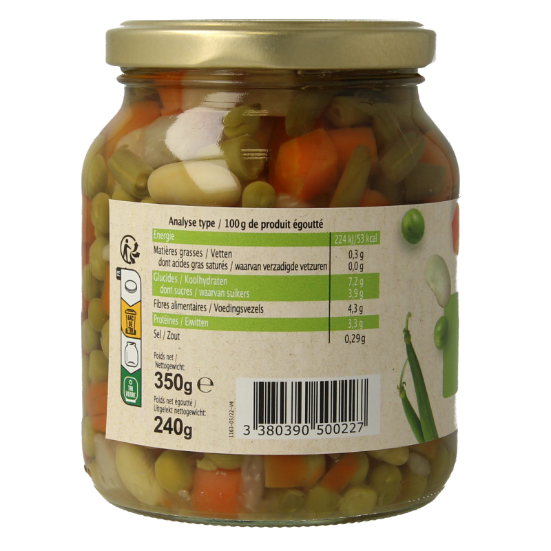 Primeal organic mixed vegetables in 350g bag, featuring a variety of fresh potatoes, vegetables, and fruits.