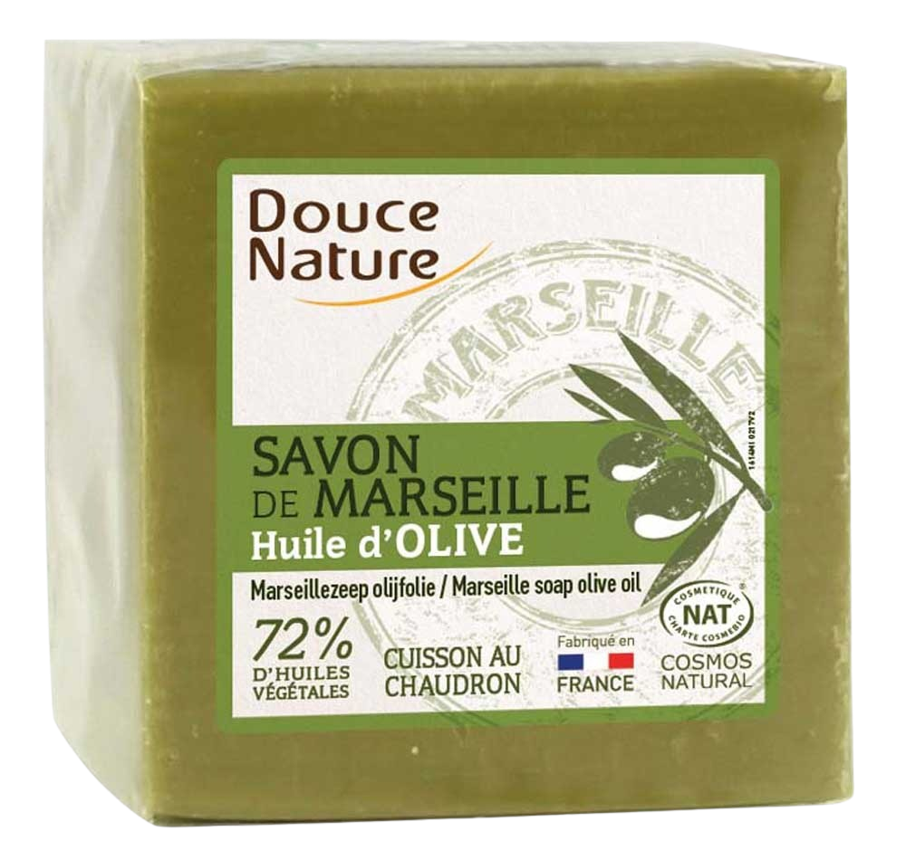 Douce Nature Zeep Marseille olijf bio soap bar, 300g, featuring natural olive oil ingredients with a rustic soap appearance.