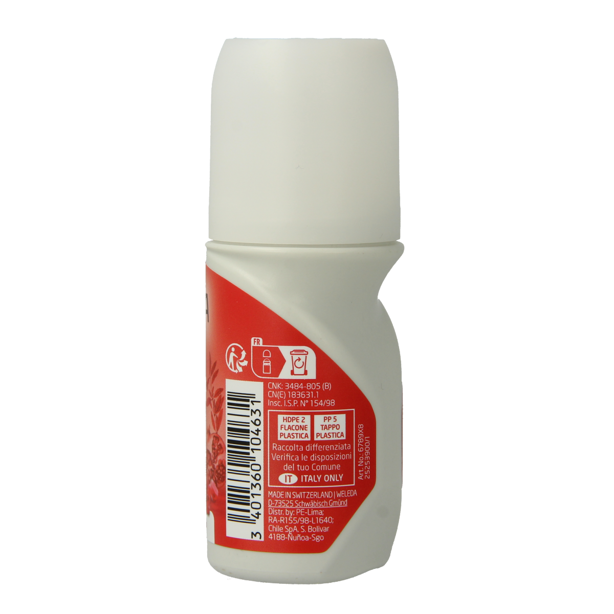 Weleda Granaatappel 24h roll-on deodorant in 50ml bottle, showing the product with a white cap and label design.