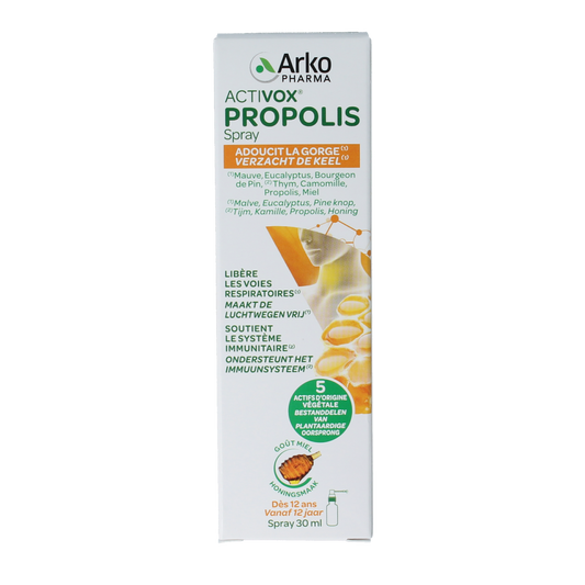 Activox Activox Keel spray verzachtend in 30ml bottle, herbal remedy for soothing throat discomfort.