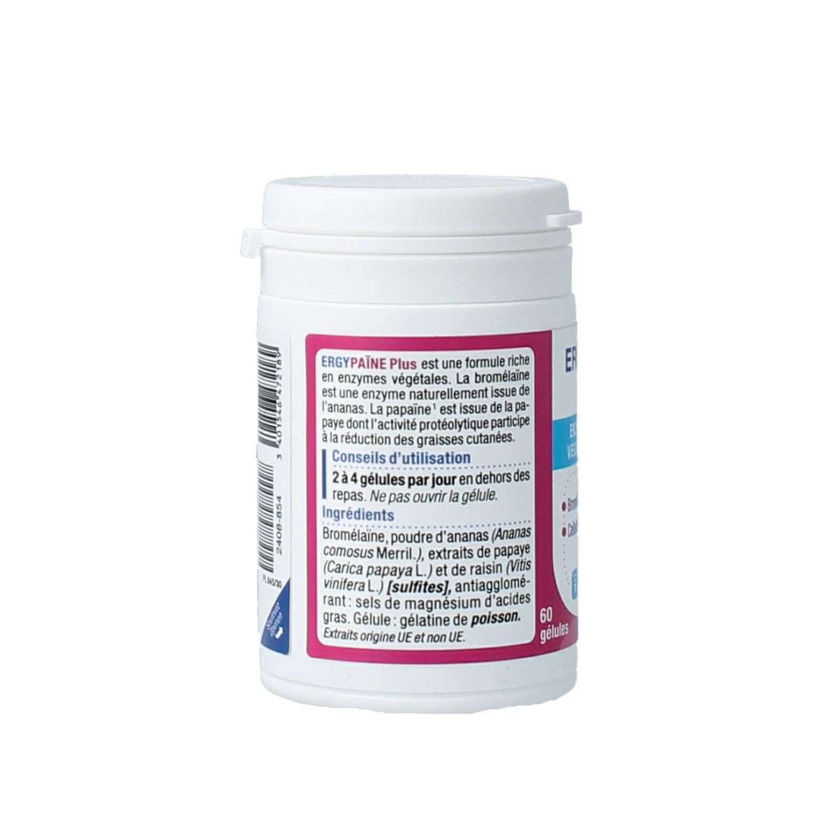 Nutergia Ergypaine Plus herbal supplement capsules, 60-count, featuring natural plant-based ingredients for wellness.