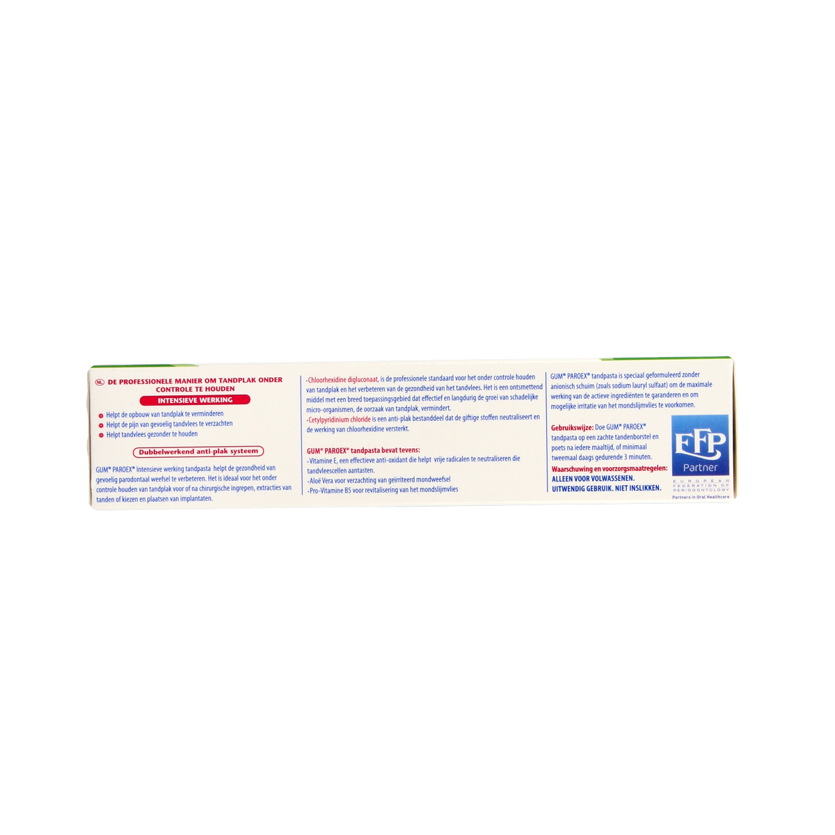 GUM Paroex toothpaste in 75ml tube, antimicrobial dental care product with white and blue packaging and GUM branding.