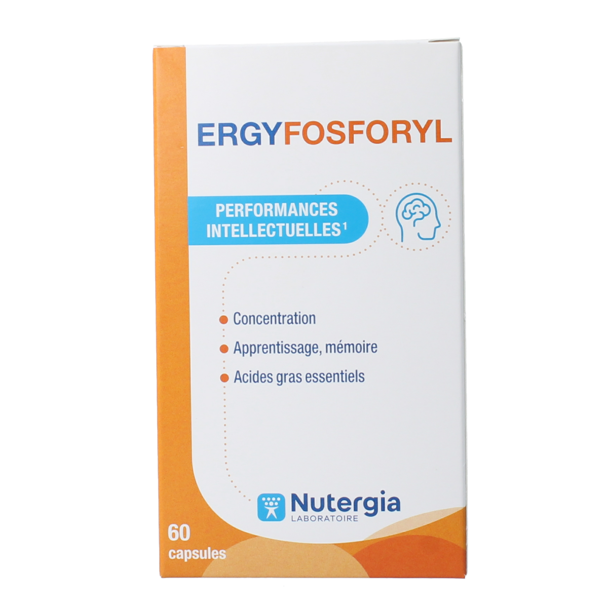 Nutergia Ergyfosforyl Vetzuren capsules, showing a bottle with 60 capsules and the product label.