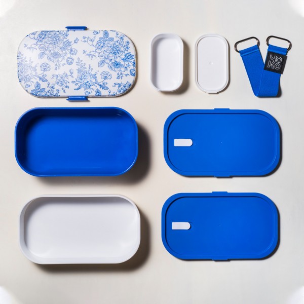 Yoko toile de joy blue lunchbox with 1200ml capacity, designed for cooking and dining, featuring a vibrant blue pattern.