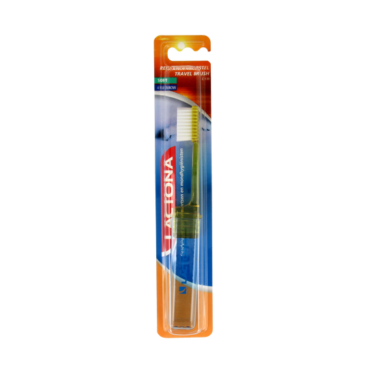 Lactona Reisborstel C139 nylon travel toothbrush with soft bristles, compact design, ideal for on-the-go oral hygiene.