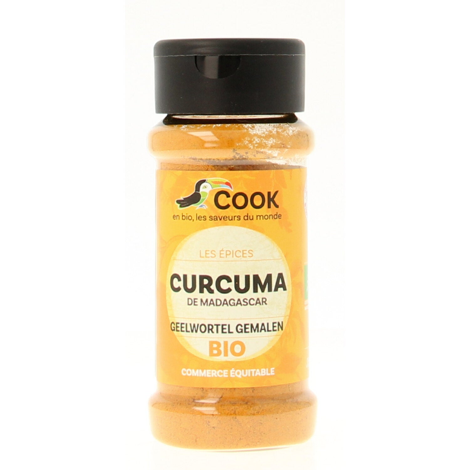 Cook Geelwortel gemalen bio, 35g, organic turmeric spice in a small jar, used for cooking and seasoning.