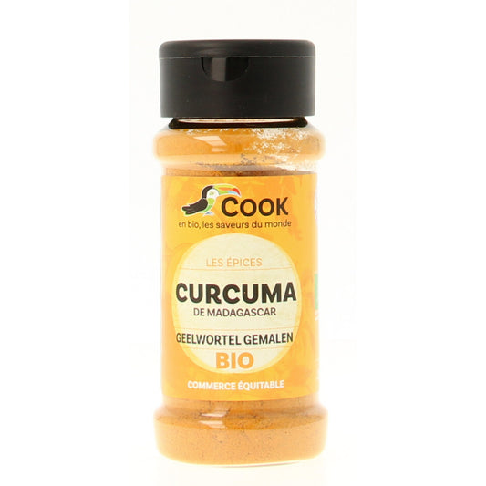Cook Geelwortel gemalen bio, 35g, organic turmeric spice in a small jar, used for cooking and seasoning.