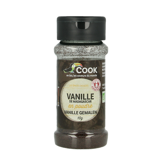 Cook Vanille poeder bio 10g, organic vanilla powder, natural spice used in baking and desserts.
