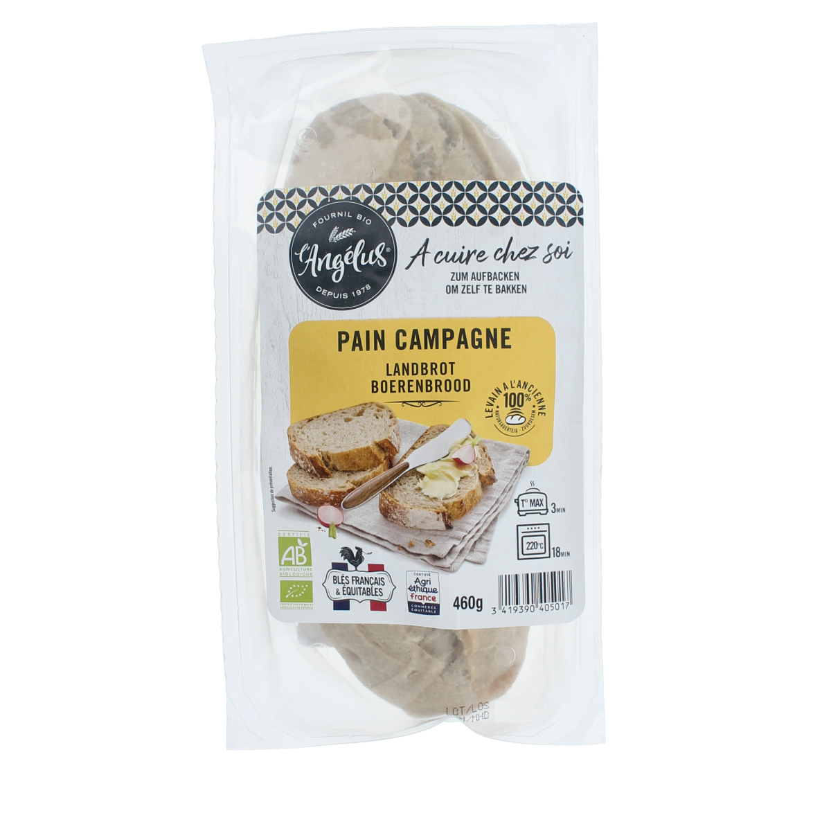 Langelus Crackers Boulot campagne bio, 460g, featuring rustic, whole grain crackers with a natural, artisanal appearance.