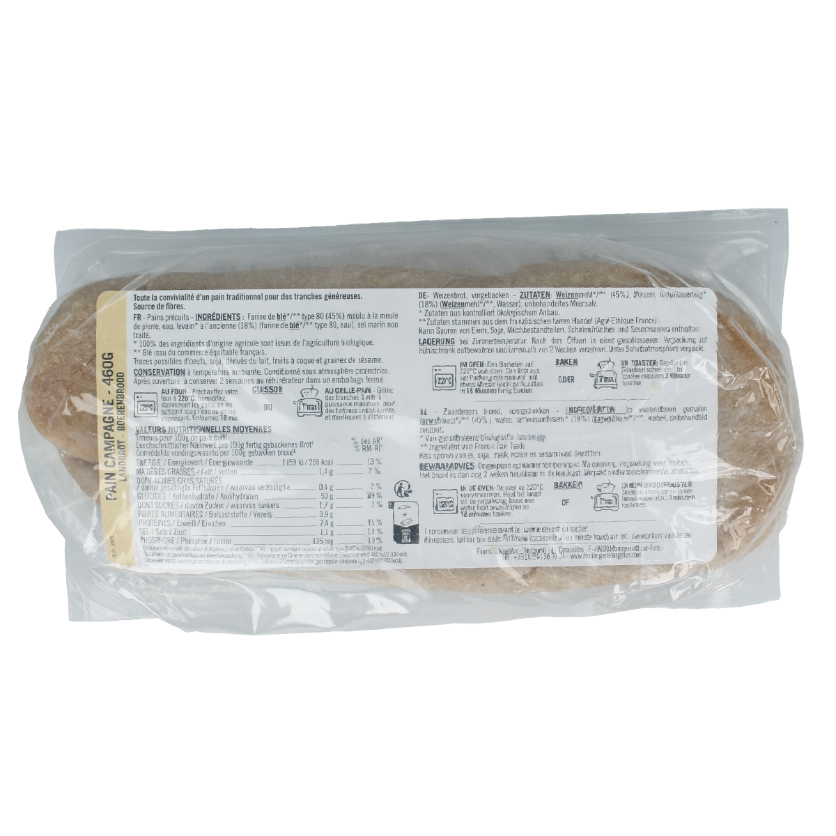Langelus Boulot campagne bio crackers and bread product image showing fresh, rustic crackers and bread slices on a wooden surface.