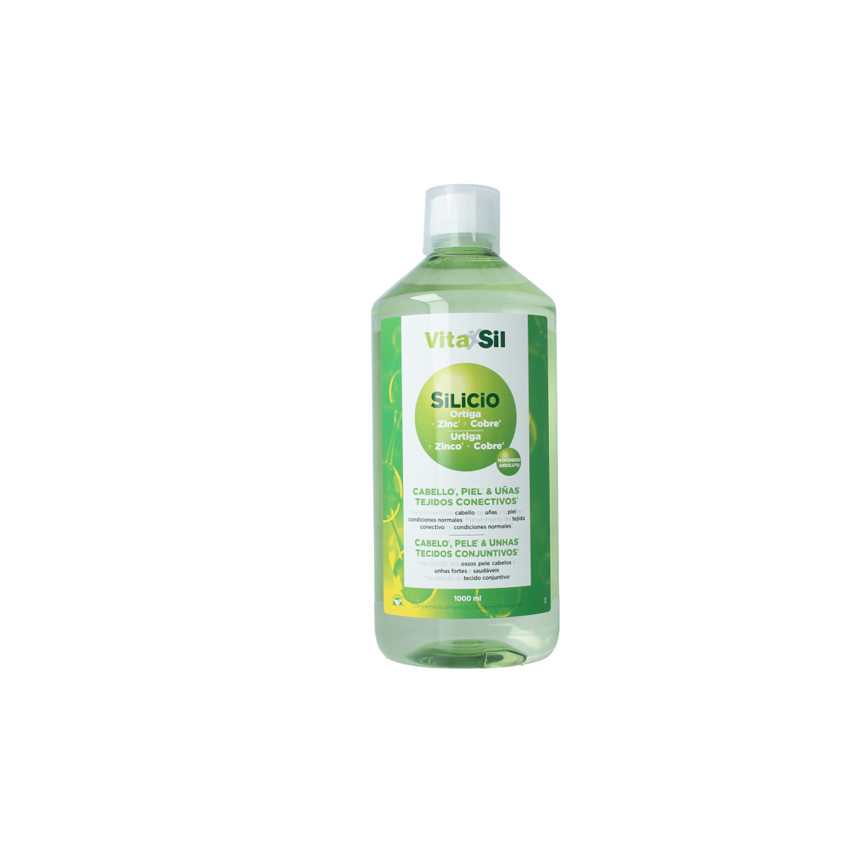 Vitasil Haar, huid en nagels kruidenpreparaat in 1 liter bottle, supplement for hair, skin, and nails health.