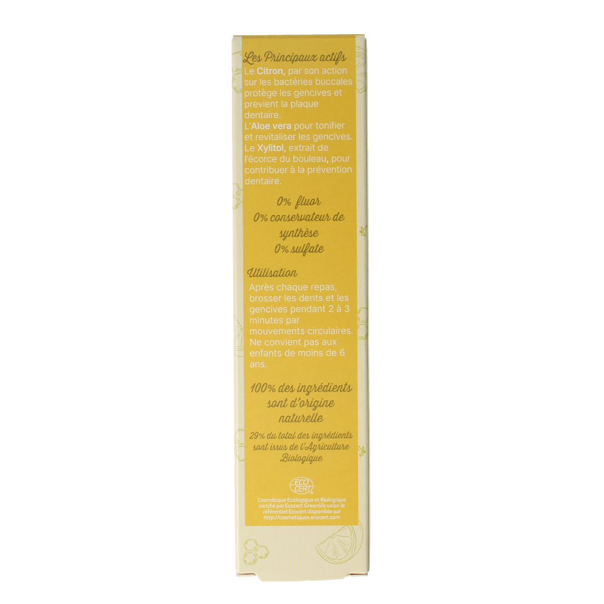 Aprolis citroen en propolis tandpasta in 75ml tube, showing the toothpaste tube with lemon and propolis ingredients.