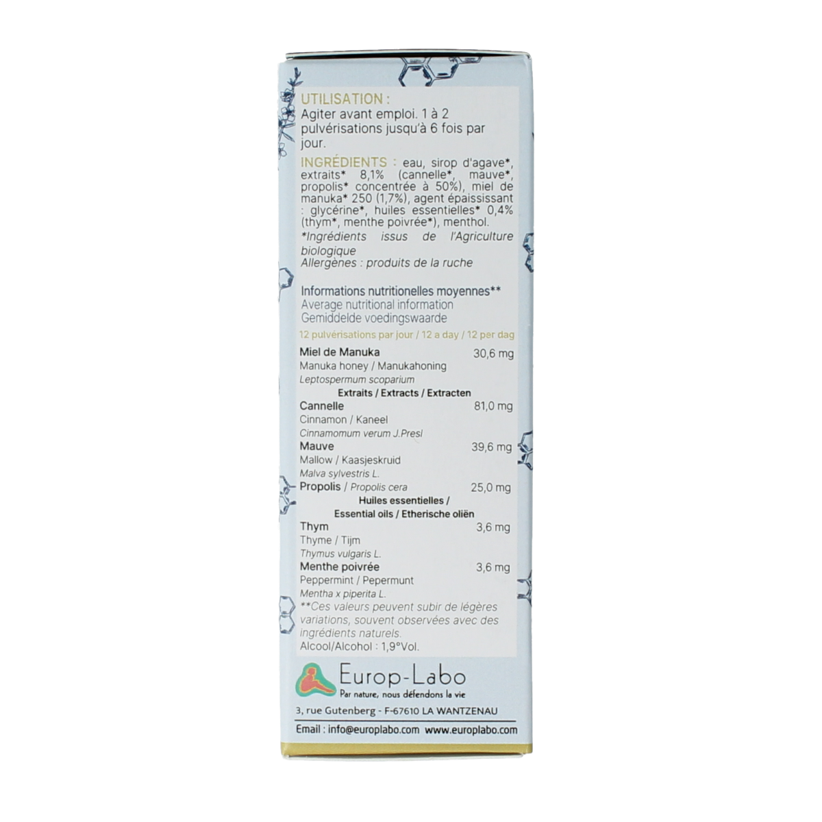 Aprolis Mondspray Manuka bio herbal spray in a 20ml bottle, natural medicinal herbal preparation with Manuka honey benefits.