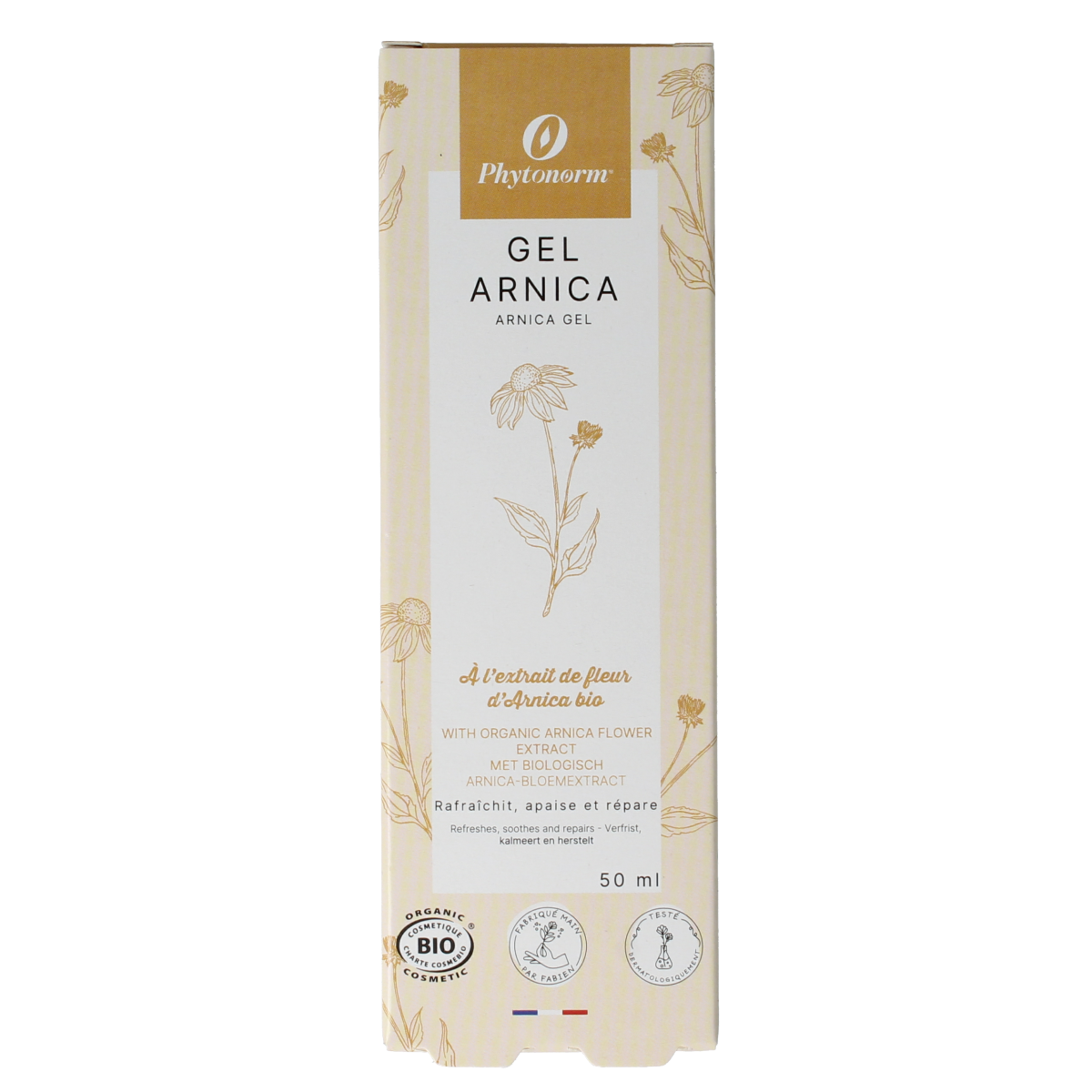Phytonorm Arnica gel 50ml, a natural body care product with arnica for soothing skin and muscle relief.