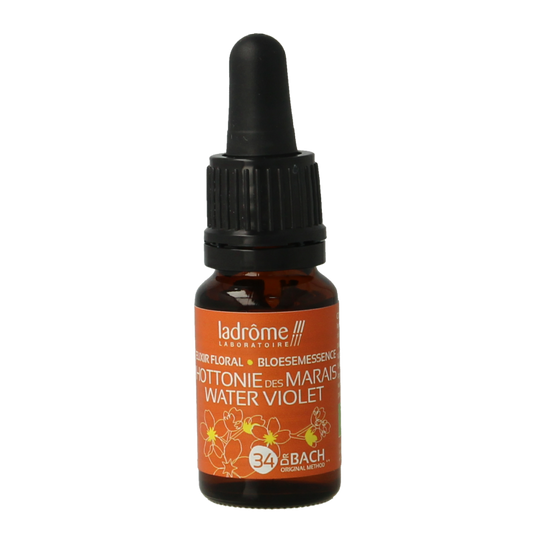 Ladrome Water Violet Bio herbal supplement in 10ml bottle, natural Kruidenpreparaten product with flower and herbal packaging.