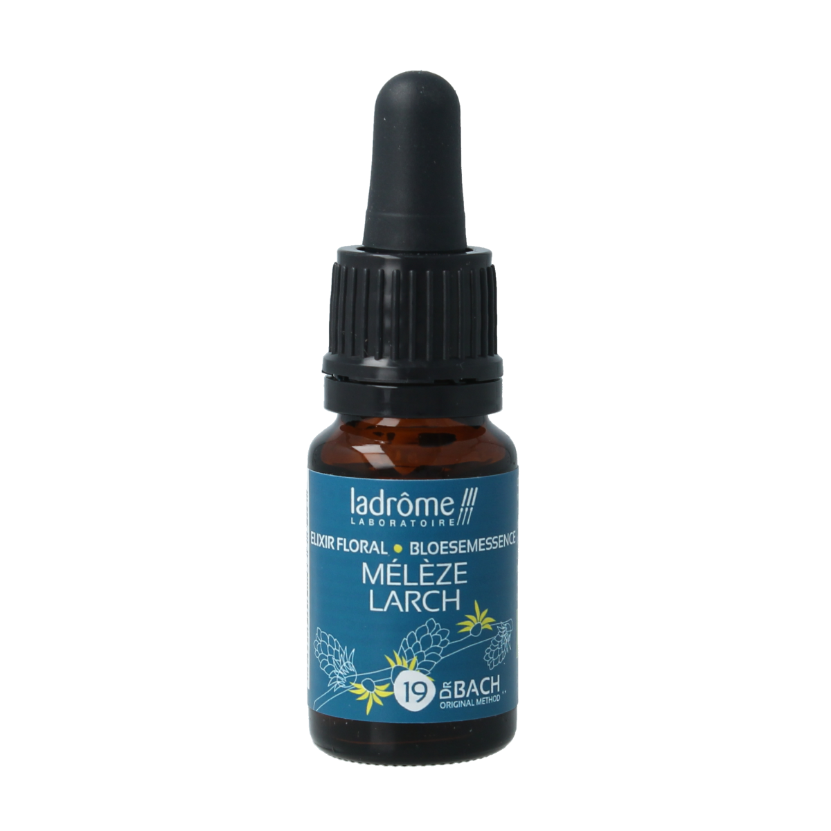 Ladrome Bloemenessence Larch bio herbal preparation in 10ml bottle, featuring natural herbal ingredients for wellness.
