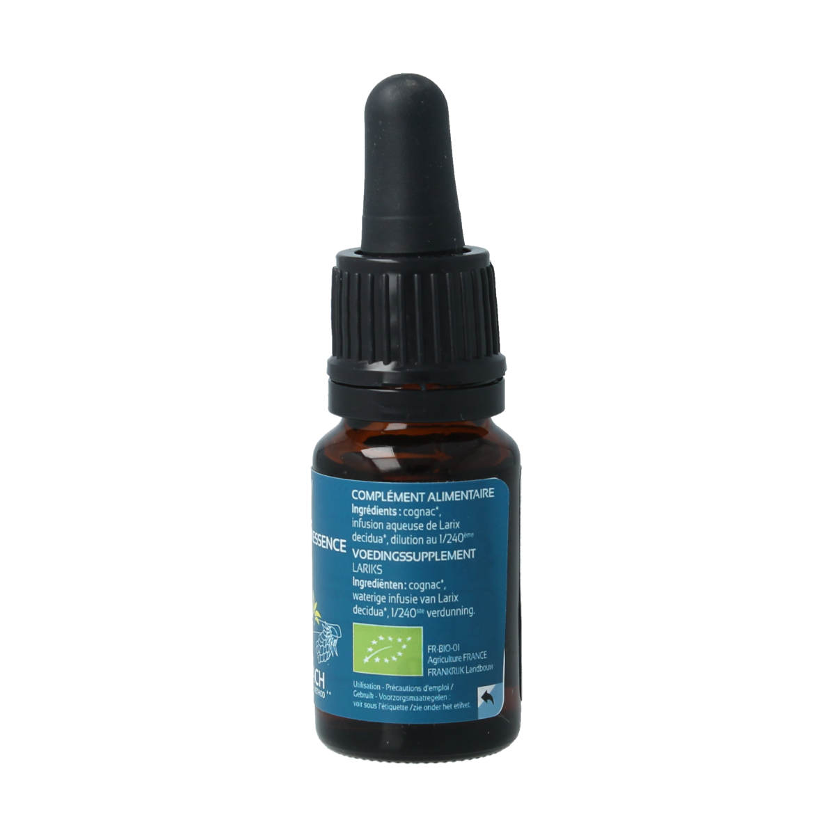 Ladrome Bloemenessence Larch bio herbal preparation in a 10ml bottle, featuring natural herbal ingredients for wellness.