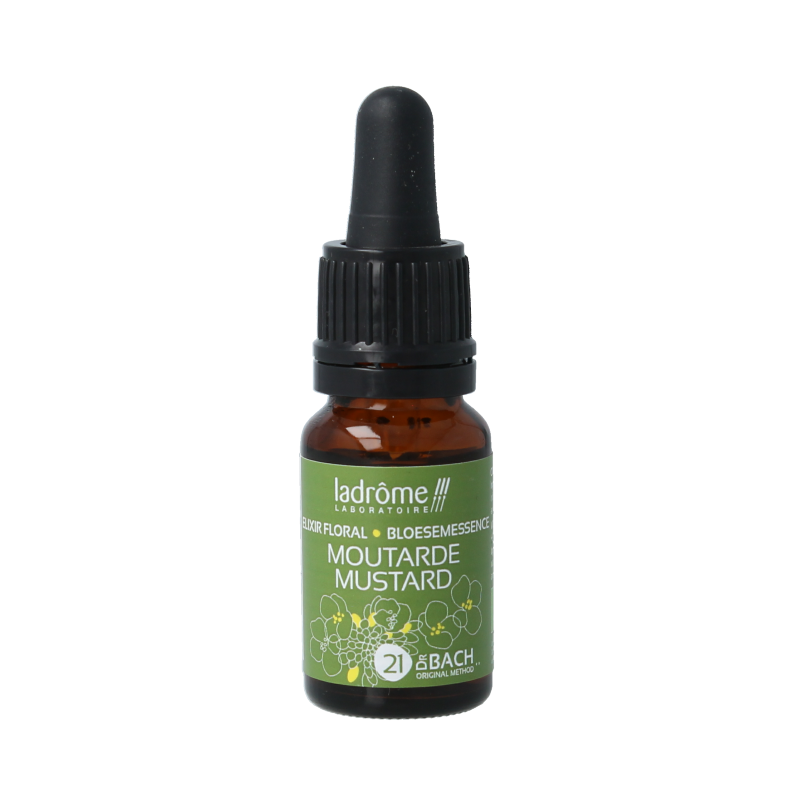 Ladrome Mustard bio 10ml bottle, organic herbal preparation with mustard seeds, natural health supplement, small glass container