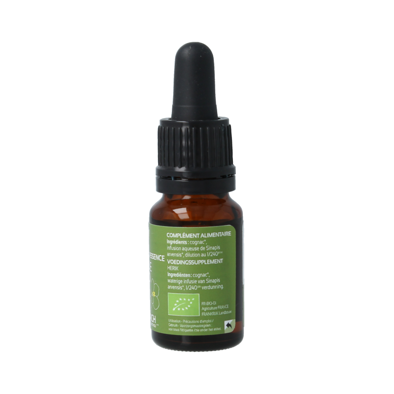 Ladrome Mustard bio herbal preparation in 10ml bottle, featuring natural mustard seeds and packaging details.