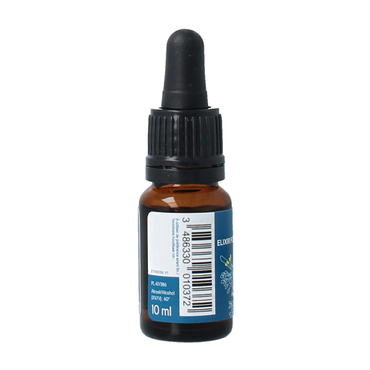 Ladrome Bloesemessence Elm bio herbal preparation bottle, 10ml, with label showing product details and natural herbal extract.