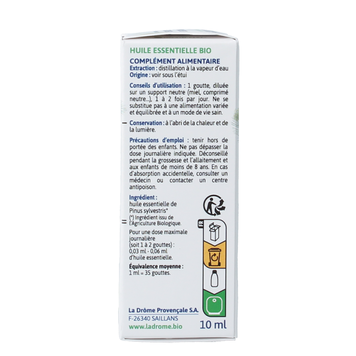 Ladrome Den olie bio 10ml bottle of organic essential oil for aromatherapy and natural wellness.