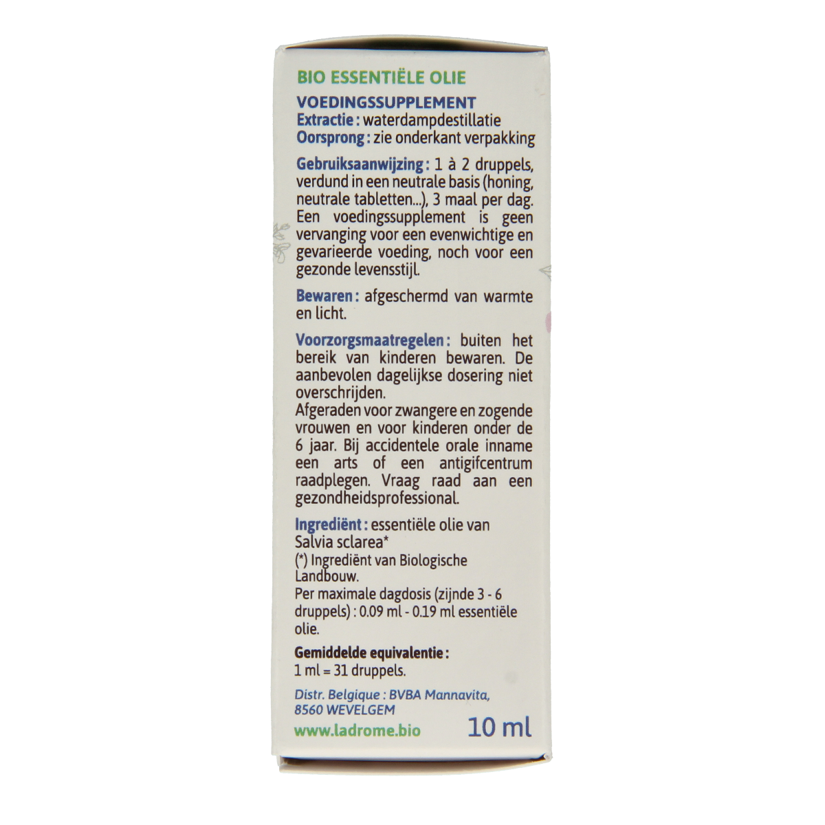 Ladrome Scharlei bio herbal extract in a 10ml bottle, part of Ladrome's natural herbal preparations collection.