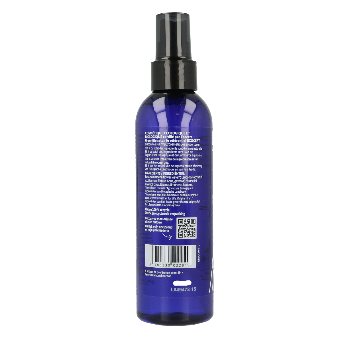 Ladrome bio rozenwater spray hydrolat for facial skincare, 200ml bottle with a clear spray nozzle for refreshing skin