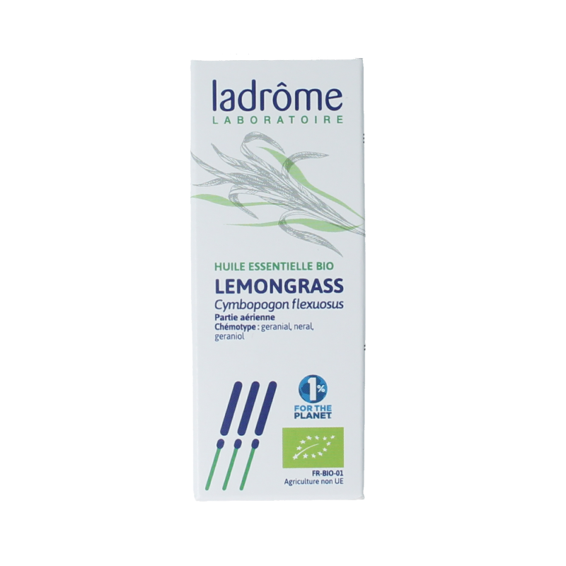 Ladrome Lemongrass bio oil 10ml in a small glass bottle, herbal herbal preparation from natural lemongrass extract.
