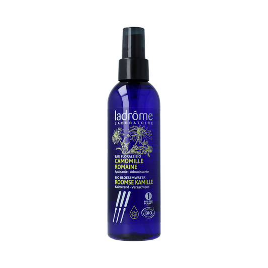 Ladrome Kamillewater bio hydrolat spray in 200ml bottle, natural body care product with chamomile extracts and soothing properties.