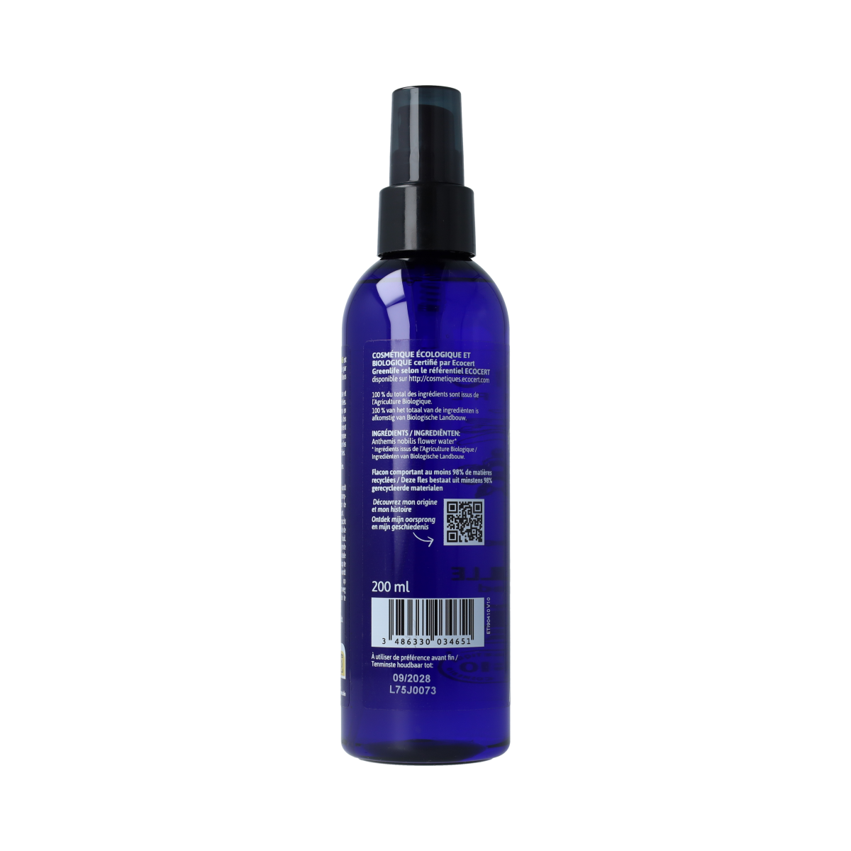 Ladrome Kamillewater bio hydrolat spray in a 200ml bottle, natural body care product with chamomile floral water.