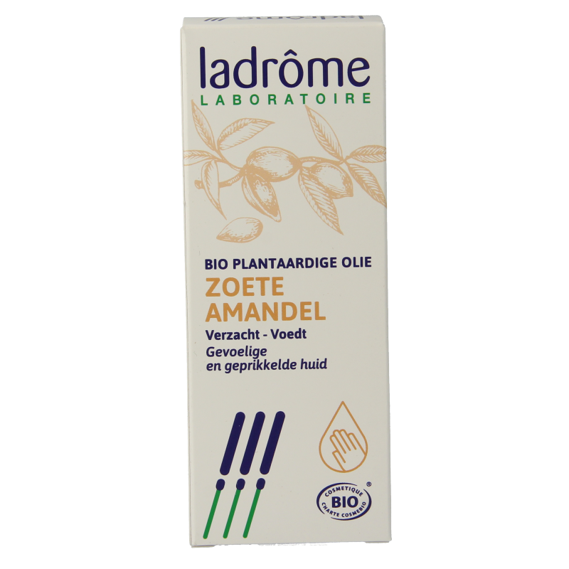 Ladrome Amandelolie zoet in 100ml bottle, natural body care product with almond oil for skin nourishment.