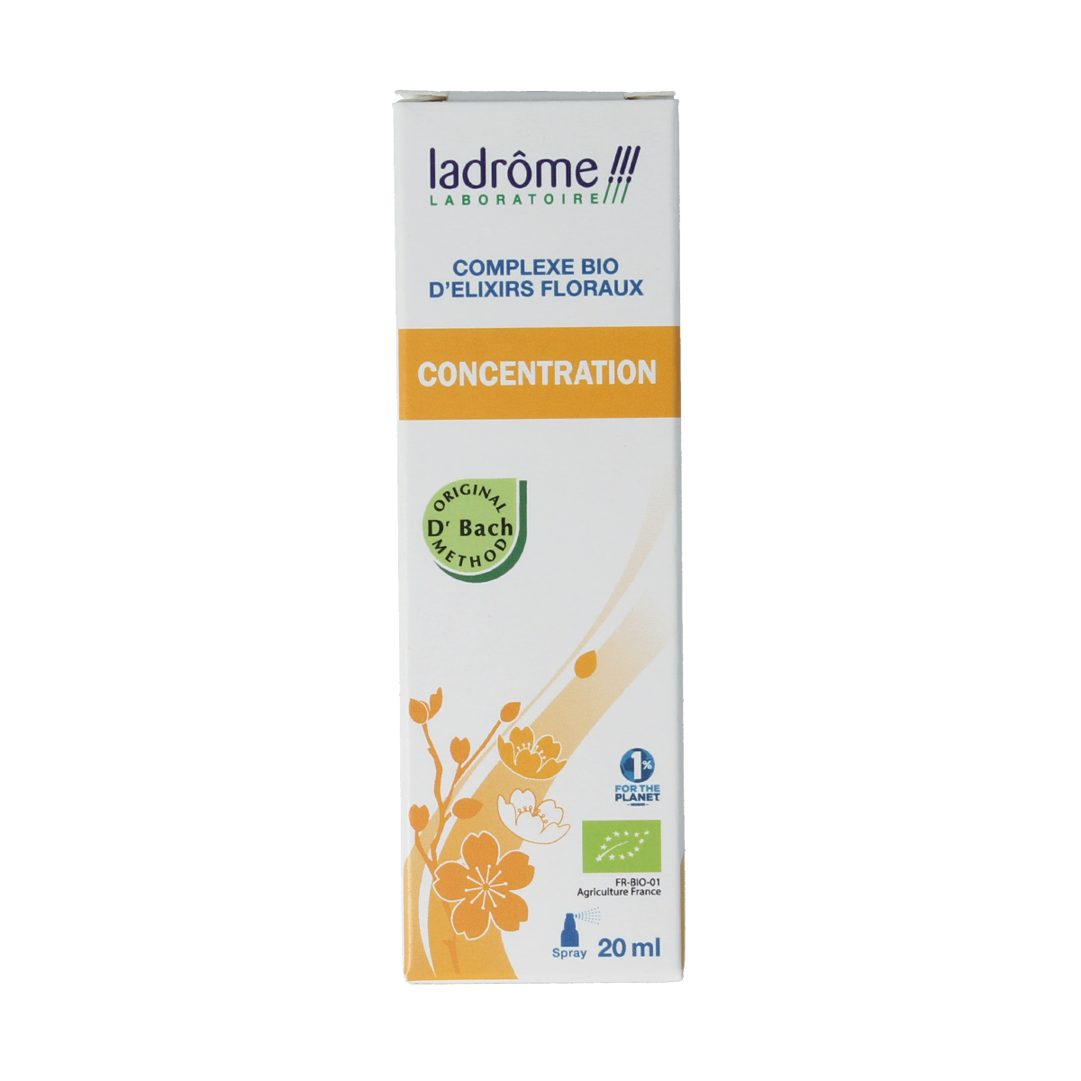 Ladrome bio herbal concentrate bottle, 20ml, featuring a dark glass container with a dropper cap and herbal label.