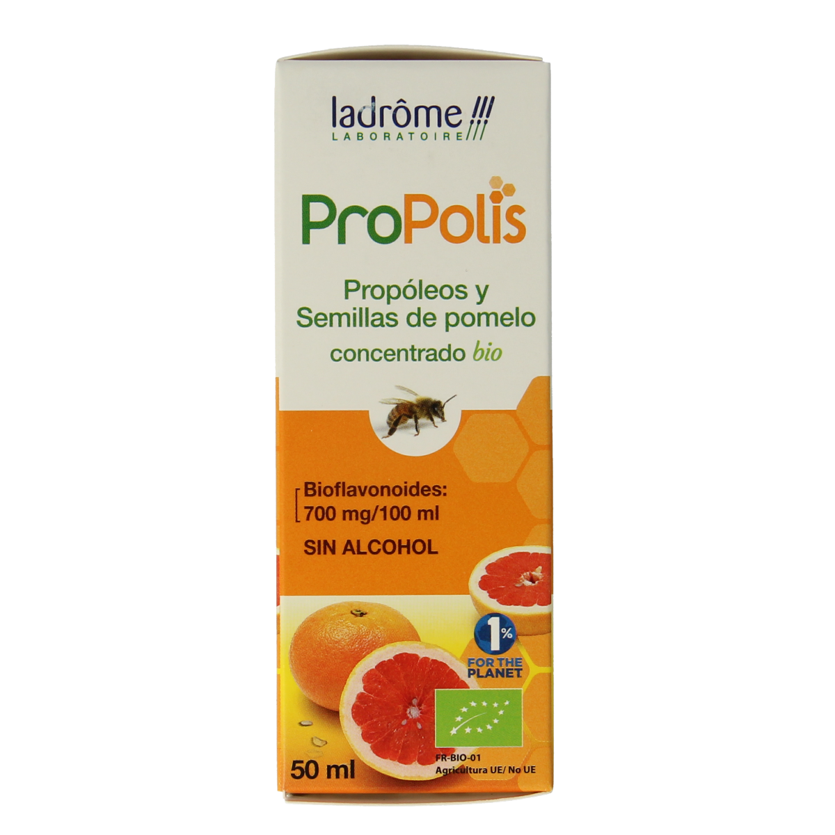 Ladrome Propolis Pompelmoes Pit Concentrate bio in 50ml bottle, herbal supplement with grapefruit and propolis extract.
