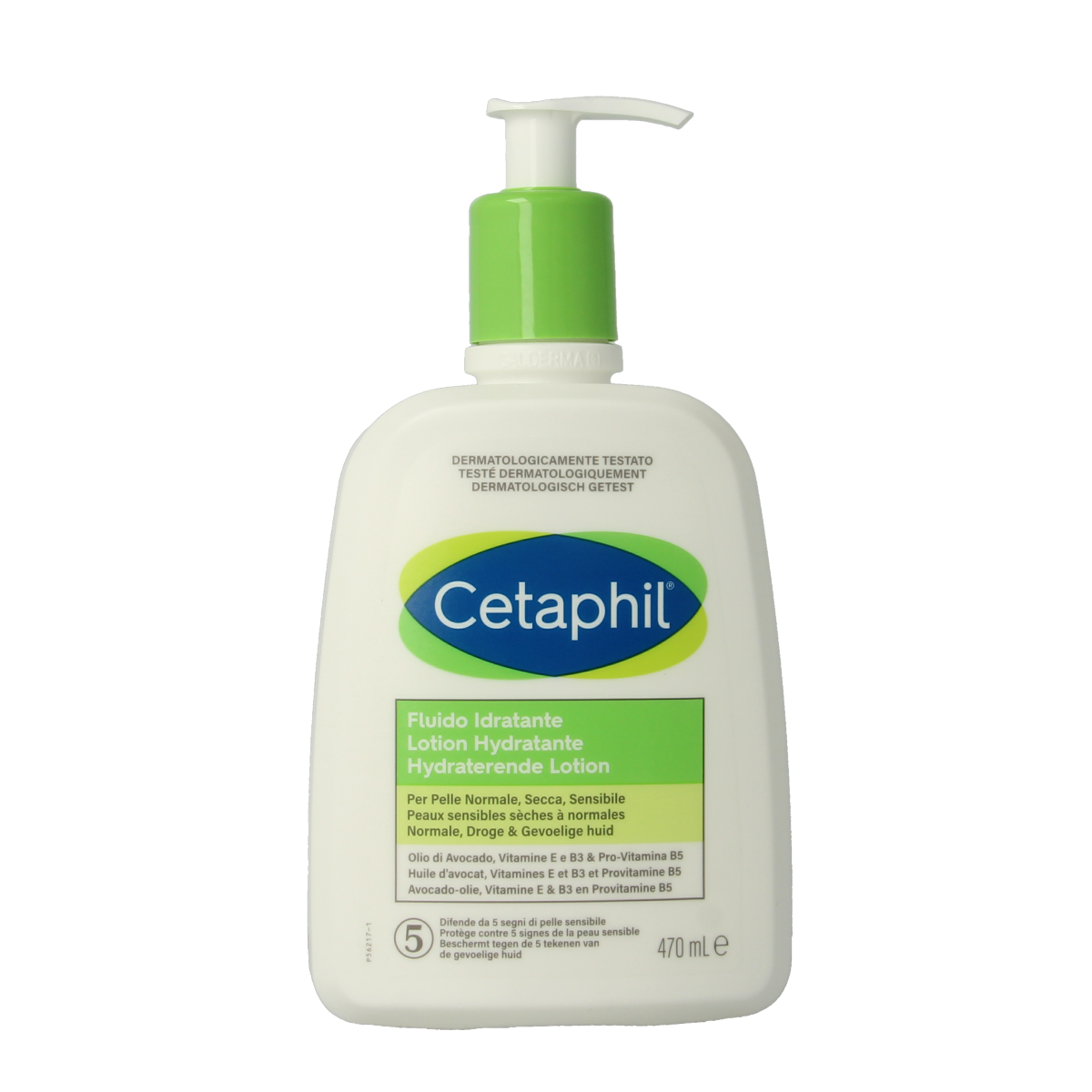 Cetaphil Moisturizing Lotion 470ml bottle, facial skincare product with hydrating formula, shown in a clear plastic container.
