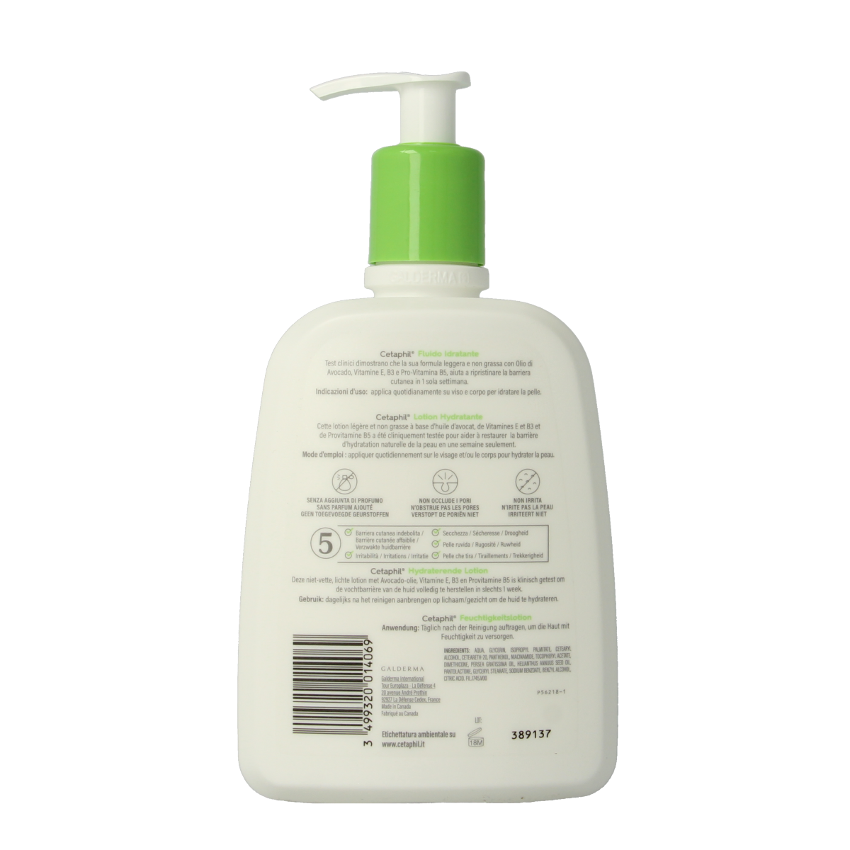 Cetaphil moisturizing lotion bottle, 470ml, for face skincare, with white pump dispenser and label visible.