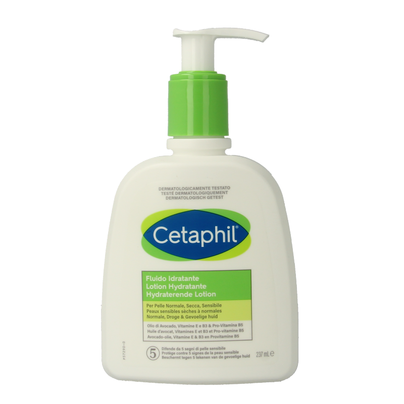 Bottle of Cetaphil Moisturizing Lotion for face, 237ml, with a simple white and blue label, suitable for daily skincare.