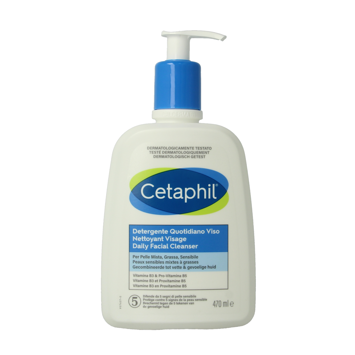 Cetaphil Daily facial cleanser in a 470ml bottle, gentle skincare product for clean and refreshed skin.