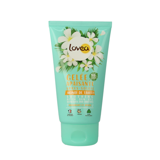 Lovea moisturizing aftersun gel in 150ml tube, cooling sun care product for soothing and hydrating skin after sun exposure