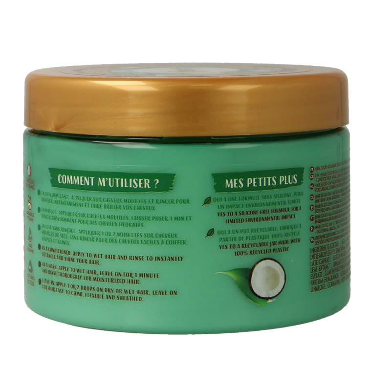 Lovea 3-in-1 hair mask with coconut and green tea in a 390ml jar, ideal for nourishing and revitalizing hair.