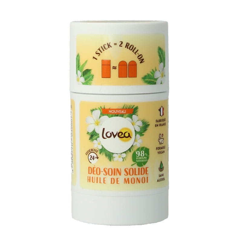 Lovea Solid Deo Care with Monoi Oil in 50g, natural deodorant bar with floral scent and smooth texture.