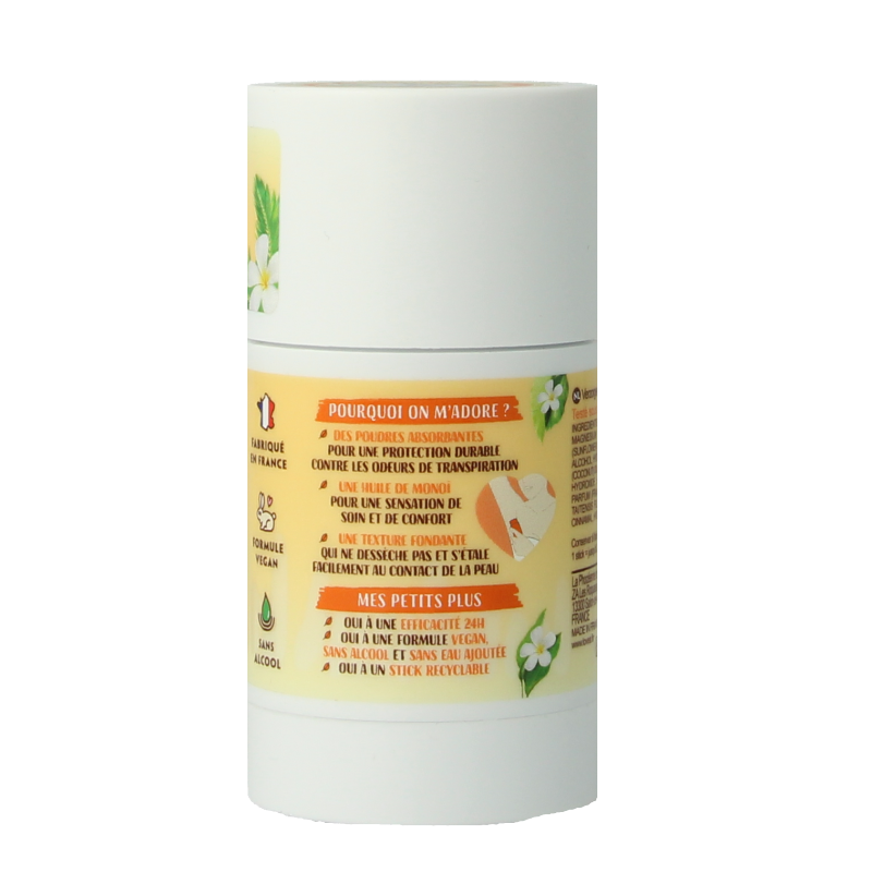 Lovea Solid deodorant care with Monoi oil in a 50g bar, natural deodorant featuring floral Monoi scent and skin-nourishing ingredients.