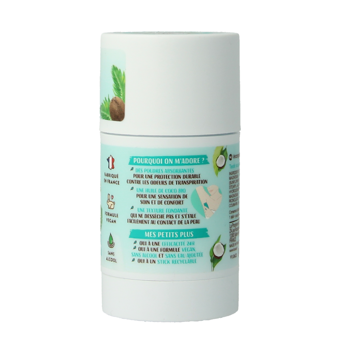 Lovea Solid Deodorant with Organic Coconut Oil, 50g, natural deodorant stick in a sleek container.