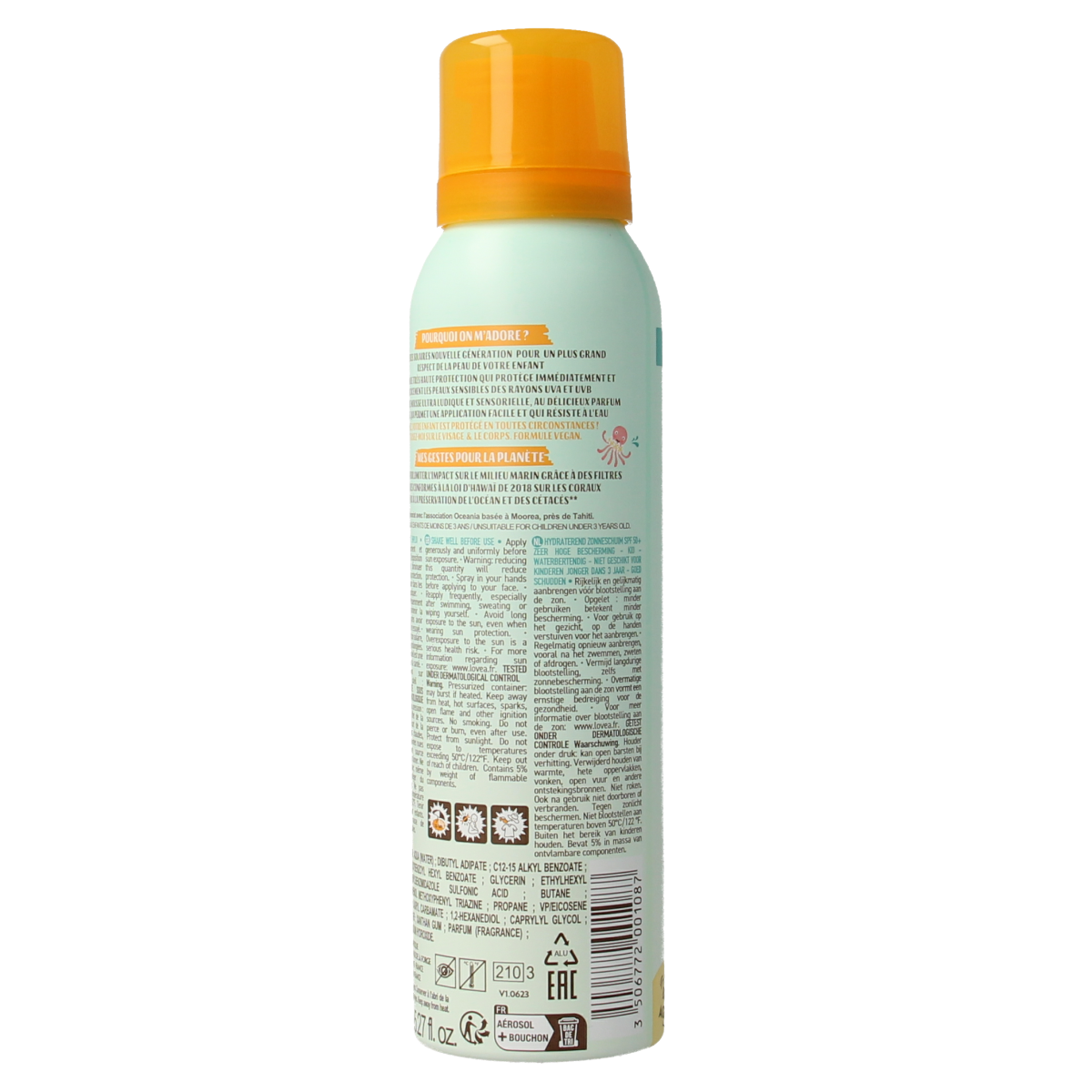 Lovea Mousse kids SPF50+ sun protection lotion in a 150ml bottle, gentle and high protection sunscreen for children