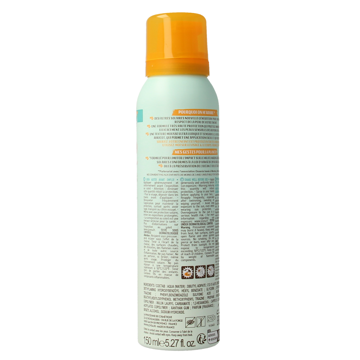 Lovea Mousse Kids SPF50+ high protection sun lotion in a 150ml bottle, designed for children's skin.