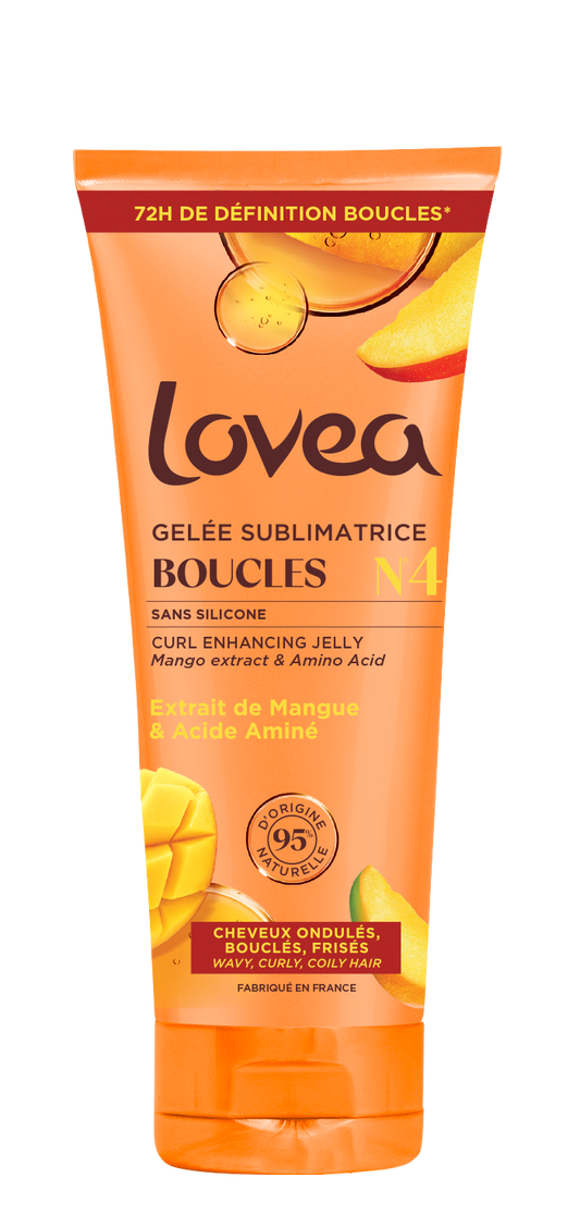 Lovea Curl Enhancing Jelly for long-lasting hold, shown in a 200ml container, ideal for defining and styling curls.