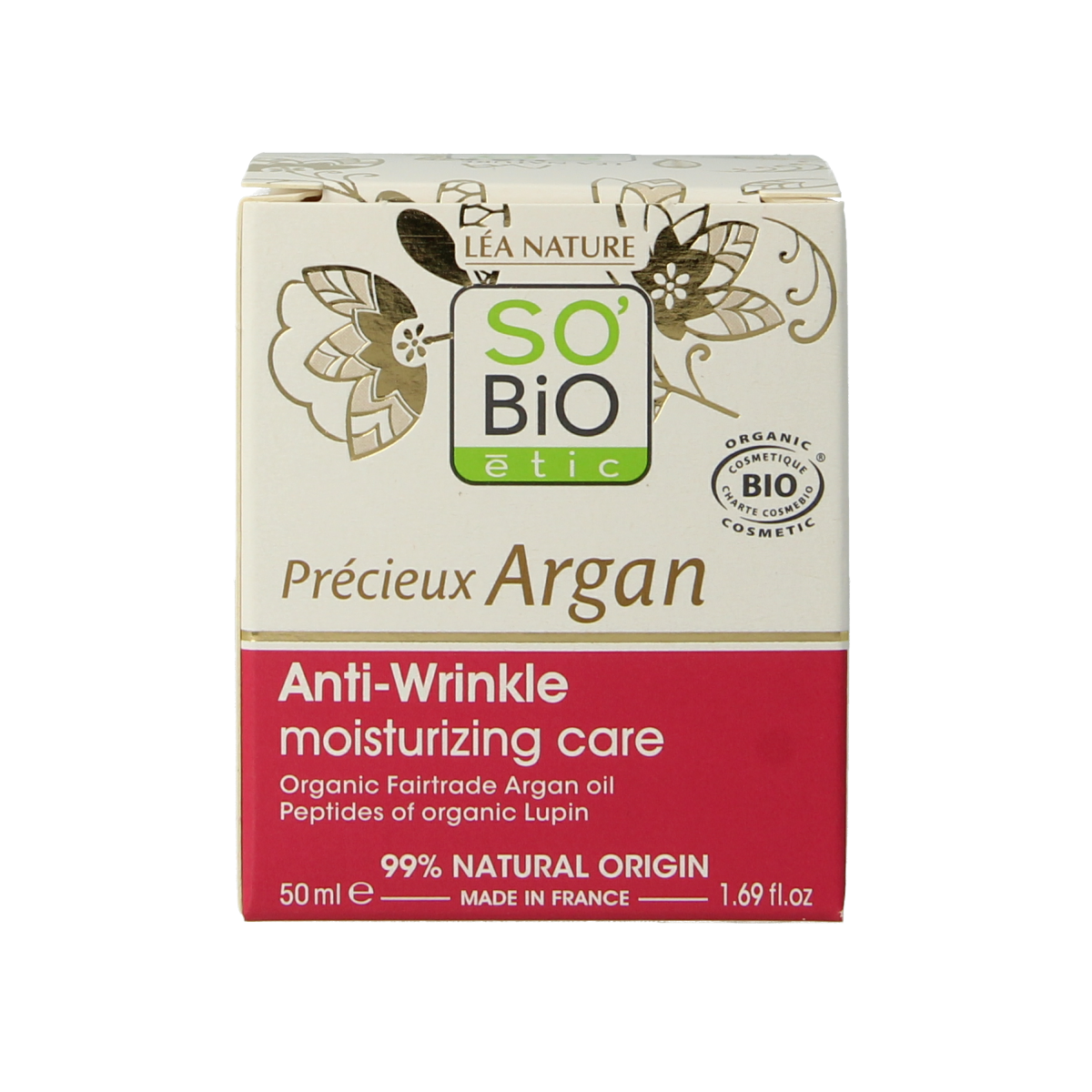 So Bio Etic moisturizing anti-wrinkle face cream in 50ml jar, designed for nourishing and reducing signs of aging.