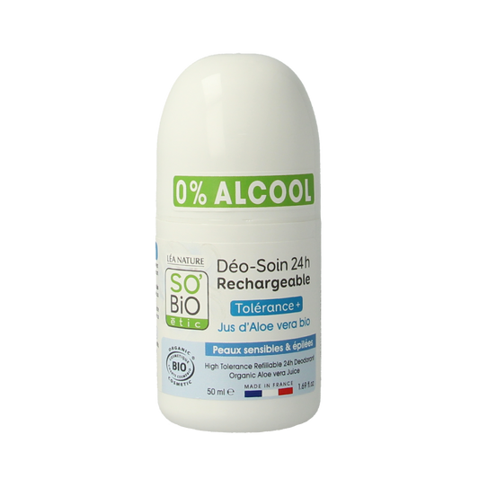 So Bio Etic women’s aloe vera bio deodorant roll-on in a 50ml bottle, natural and gentle deodorant for everyday use.