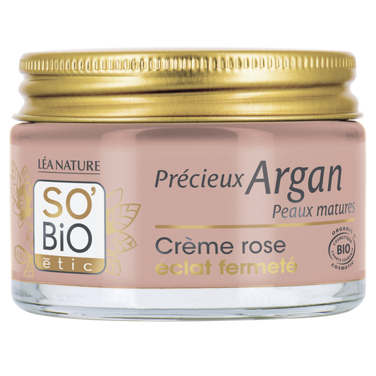 So Bio Etic Day Cream with firming and radiance benefits, pink 50ml jar for facial skincare.