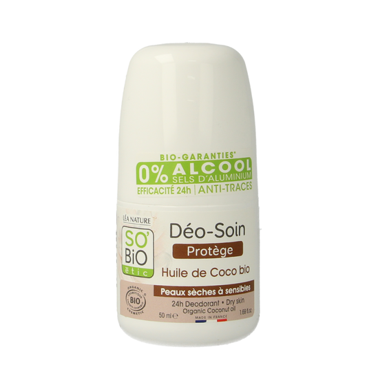 So Bio Etic women coco bio deodorant roll-on in 50ml, natural deodorant with coconut scent and organic ingredients.